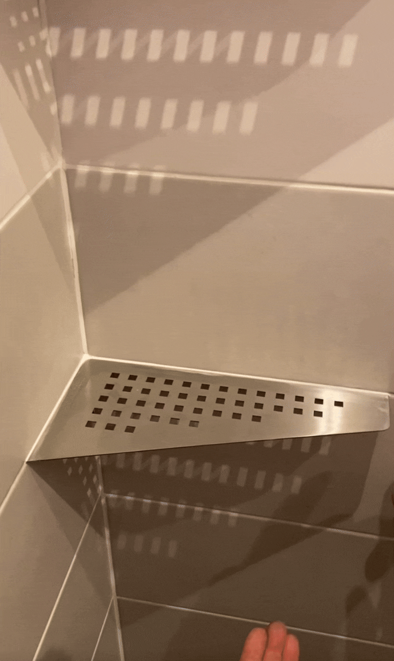 2 Etagères de douche d'angle encastrable - fixation dans le joint